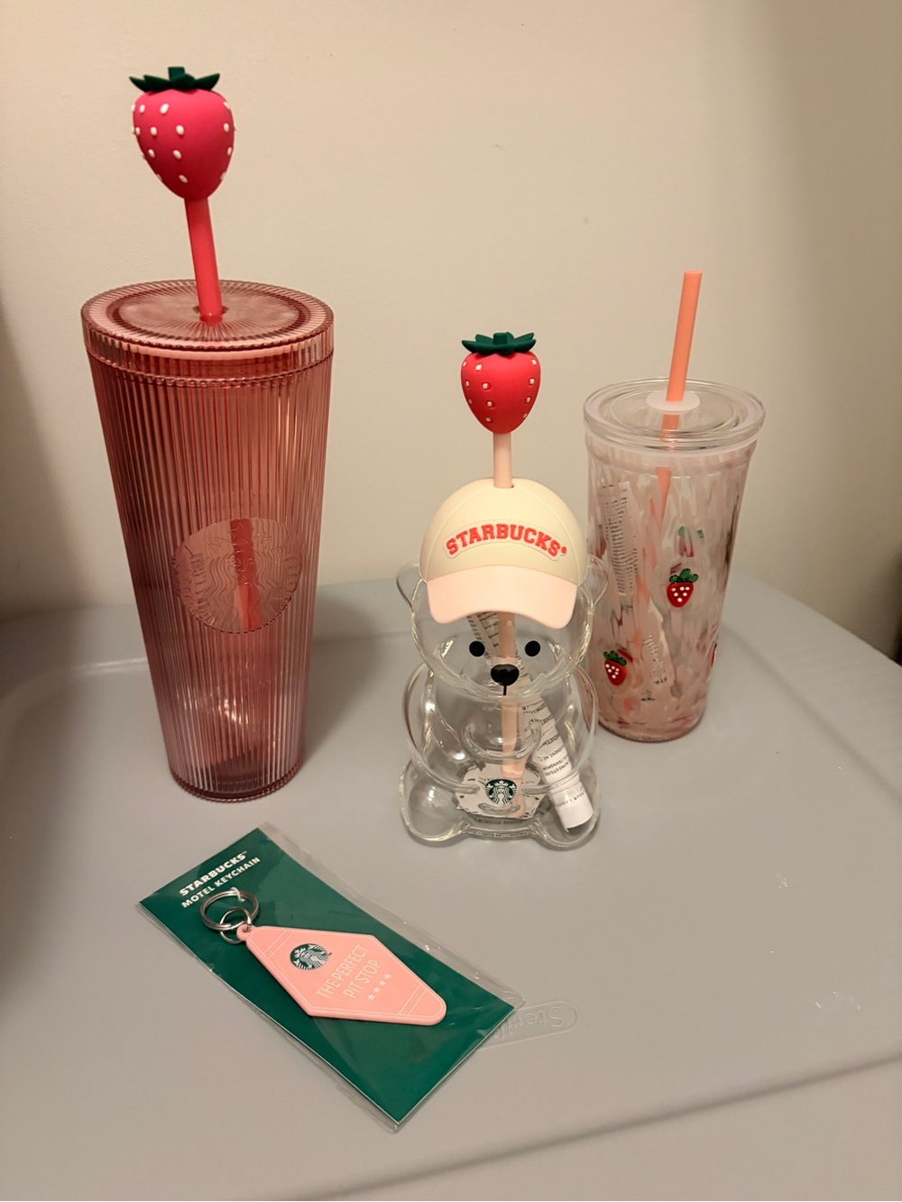 Starbucks Pink & Clear Strawberry Cold Cup Set